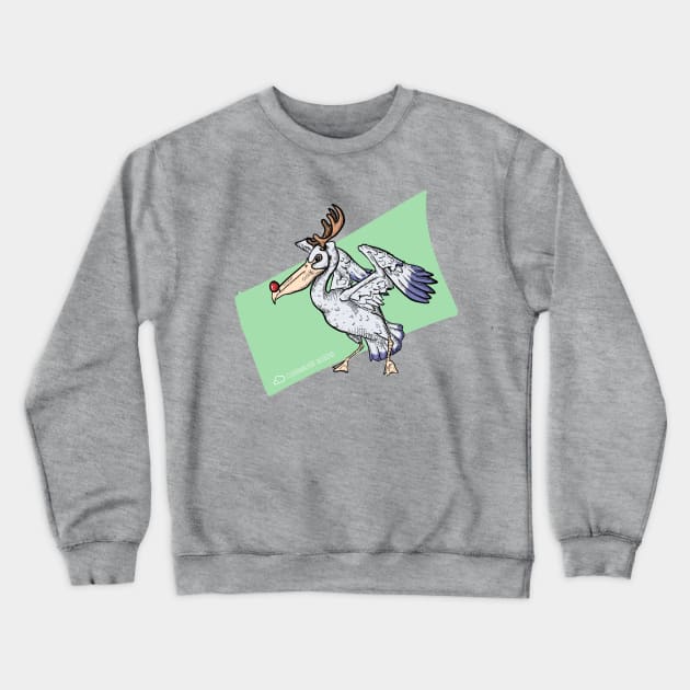 Christmas Pelican Reindeer Crewneck Sweatshirt by CloudWalkerDesigns